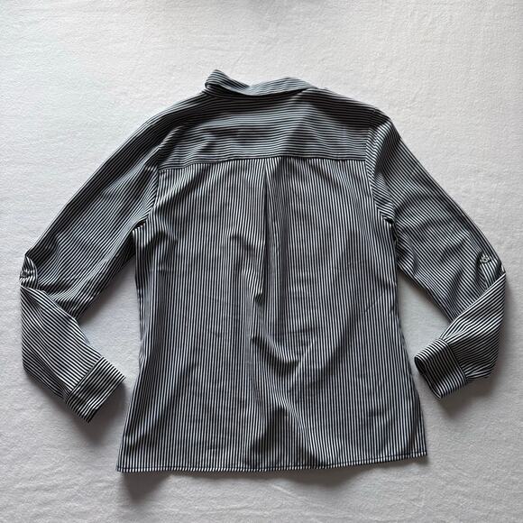 Vertical Striped Collared Adjustable Sleeve Blouse - Picture 5 of 8